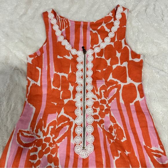 Lilly Pulitzer Size 4 Orange Pink Giraffe Print Mini Dress Summer Chic Coastal - Picture 9 of 16